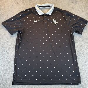 Nike Chicago White Sox Polo Men's Lg Black White Legacy Icon Vapor Dri-Fit Shirt